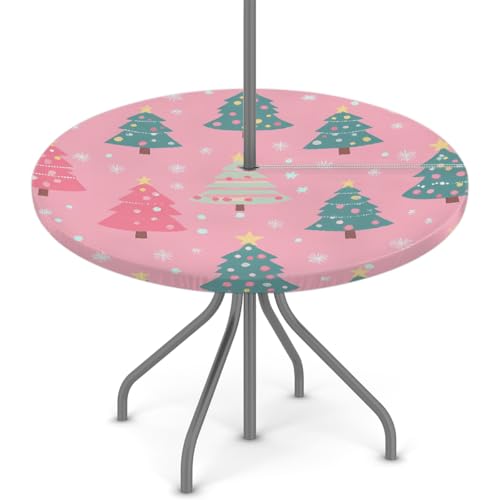 Mexpekil Outdoor-Tischdecke mit Schirmloch und Reißverschluss, rosa-grün, Weihnachtsbaum, Schnee, wasserdicht, rund, elastisch, für Terrasse, Garten, 91,4–111,8 cm Mexpekil Outdoor-Tischdecke mit Schirmloch und Reißverschluss, rosa-grün, Weihnachtsbaum, Schnee, wasserdicht, rund, elastisch, für Terrasse, Garten, 91,4–111,8 cm von Mexpekil