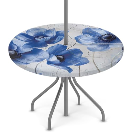 Mexpekil Outdoor-Tischdecke mit Schirmloch und Reißverschluss, rustikale blaue Mohnblume, Ziegelmauer, wasserdicht, rund, elastisch, für Terrasse, Garten, 91,4–111,8 cm Mexpekil Outdoor-Tischdecke mit Schirmloch und Reißverschluss, rustikale blaue Mohnblume, Ziegelmauer, wasserdicht, rund, elastisch, für Terrasse, Garten, 91,4–111,8 cm von Mexpekil