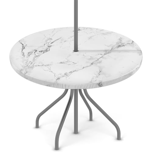 Mexpekil Outdoor-Tischdecke mit Schirmloch und Reißverschluss, weißer Marmor, schwarze Textur, wasserdicht, rund, elastisch, für Terrasse, Garten, 91,4–111,8 cm Mexpekil Outdoor-Tischdecke mit Schirmloch und Reißverschluss, weißer Marmor, schwarze Textur, wasserdicht, rund, elastisch, für Terrasse, Garten, 91,4–111,8 cm von Mexpekil