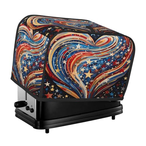 Mexpekil Patriot Rot Blau Herz Stern Kunst Toaster Abdeckung 2 Scheiben Brotbackmaschine Abdeckung Wasserdicht Küche Kleingerät Staubdichte Abdeckungen Toaster Ofen Schutz Frauen Geschenk von Mexpekil