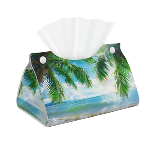 Mexpekil Rechteckige Taschentuchbox aus Leder, wasserdicht, würfelförmig, Aufbewahrungsbox, dekorativer Organizer für Zuhause, Auto, Büro (Sommer, Strand, Palme) von Mexpekil