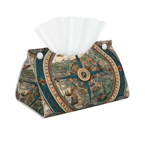 Mexpekil Rechteckige Taschentuchbox aus Leder, wasserdicht, würfelförmig, Aufbewahrungsbox, dekorativer Organizer für Zuhause, Auto, Büro (Vintage-Schiff-Anker-Karte) von Mexpekil