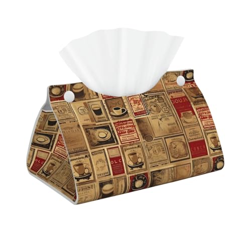 Mexpekil Rechteckige Taschentuchbox aus Leder, wasserdicht, würfelförmig, Aufbewahrungsbox, dekorativer Organizer für Zuhause, Auto, Büro (Vintage-Zeitung, Kaffee) von Mexpekil