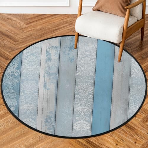 Mexpekil Runde Holzteppiche mit Blumenmuster für Wohnzimmer, waschbare Bodenmatte mit rutschfester Unterseite, 92 cm Durchmesser, runder Teppich, moderne Heimdekoration von Mexpekil
