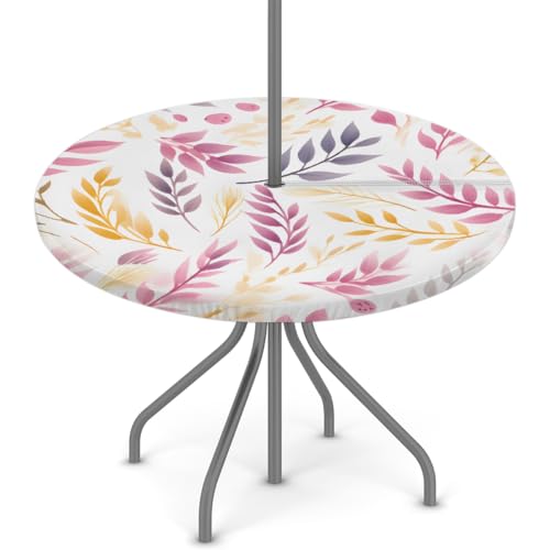 Mexpekil Runde Tischdecke mit Schirmloch und Reißverschluss, abwischbar, mit elastischem Rand, wasserdichter Tischschutz für Terrasse (passend für 91,4 - 111,8 cm) Tische, Rosa / Gelb von Mexpekil