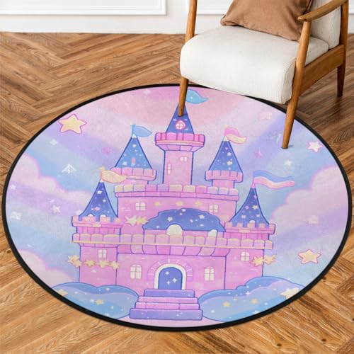 Mexpekil Runder Teppich für drinnen und draußen, 1,52 m, Pink Castle, niedriger Flor, Kreisteppich, rutschfester Teppich für Wohnzimmer, Couchtisch, Küche von Mexpekil