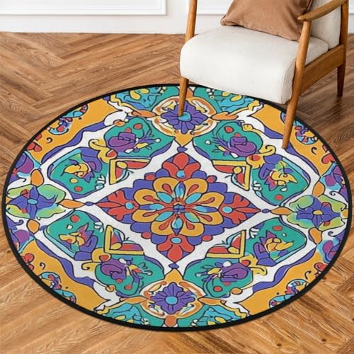 Mexpekil Runder Teppich für drinnen und draußen, 1,52 m, buntes Mandala, Retro, klassisch, schick, Tribe-Stil, niedriger Flor, Kreisteppich, rutschfester Teppich für Wohnzimmer, Couchtisch, Küche Mexpekil Runder Teppich für drinnen und draußen, 1,52 m, buntes Mandala, Retro, klassisch, schick, Tribe-Stil, niedriger Flor, Kreisteppich, rutschfester Teppich für Wohnzimmer, Couchtisch, Küche von Mexpekil