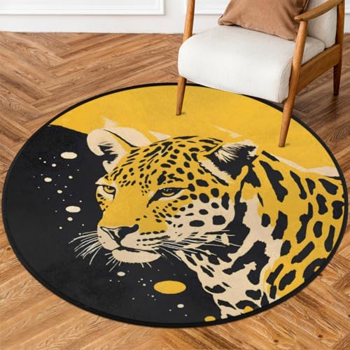 Mexpekil Runder Teppich für drinnen und draußen, 91 cm, Leopardenmuster, Gelb und Schwarz, niedriger Flor, Kreisteppich, rutschfester Teppich für Wohnzimmer, Couchtisch, Küche von Mexpekil
