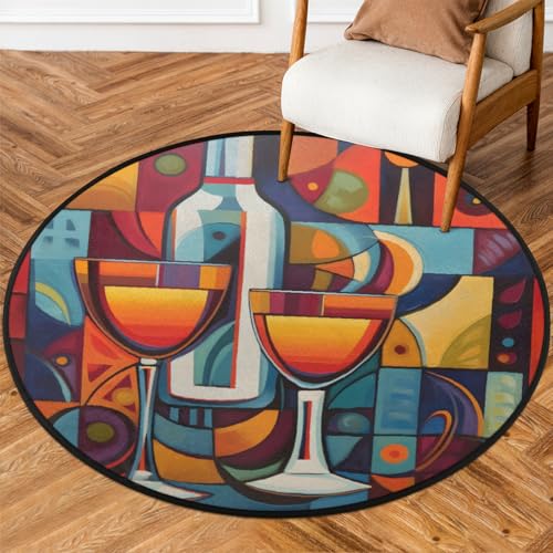 Mexpekil Runder Teppich für drinnen und draußen, 91 cm, abstrakte Malerei, Weingläser, niedriger Flor, Kreisteppich, rutschfester Teppich für Wohnzimmer, Couchtisch, Küche Mexpekil Runder Teppich für drinnen und draußen, 91 cm, abstrakte Malerei, Weingläser, niedriger Flor, Kreisteppich, rutschfester Teppich für Wohnzimmer, Couchtisch, Küche von Mexpekil