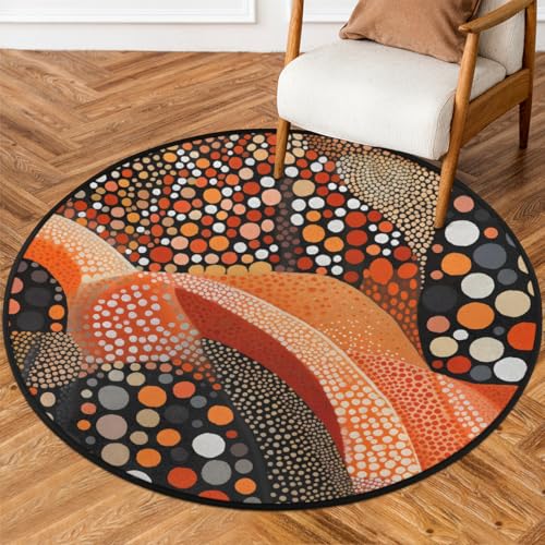 Mexpekil Runder Teppich für drinnen und draußen, 91 cm, abstrakte Wellen, Punkte, Kunst, bunt, niedriger Flor, Kreisteppich, rutschfester Teppich für Wohnzimmer, Couchtisch, Küche von Mexpekil