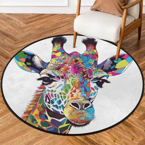 Mexpekil Runder Teppich für drinnen und draußen, 91 cm, bunt, Giraffe, Cartoon-Tiere, niedriger Flor, Kreisteppich, rutschfester Teppich für Wohnzimmer, Couchtisch, Küche Mexpekil Runder Teppich für drinnen und draußen, 91 cm, bunt, Giraffe, Cartoon-Tiere, niedriger Flor, Kreisteppich, rutschfester Teppich für Wohnzimmer, Couchtisch, Küche von Mexpekil