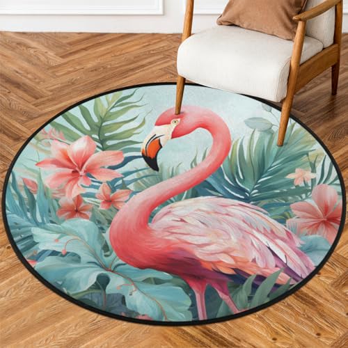 Mexpekil Runder Teppich für drinnen und draußen, 91 cm, rosa Flamingo, tropische Palmenblätter, florales Dschungel-Thema, niedriger Flor, Kreisteppich, rutschfester Teppich für Wohnzimmer, Couchtisch Mexpekil Runder Teppich für drinnen und draußen, 91 cm, rosa Flamingo, tropische Palmenblätter, florales Dschungel-Thema, niedriger Flor, Kreisteppich, rutschfester Teppich für Wohnzimmer, Couchtisch von Mexpekil