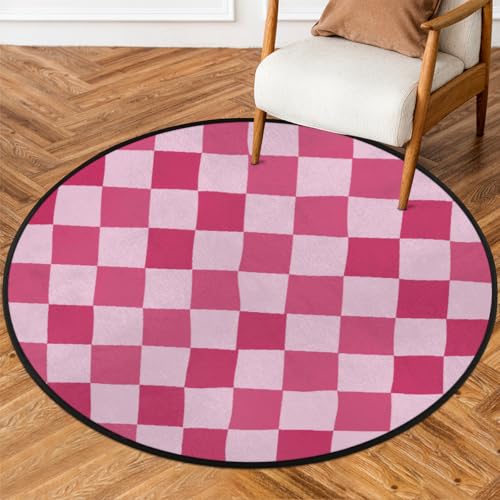 Mexpekil Runder Teppich für drinnen und draußen, 91 cm, rosa Schachbrett, niedriger Flor, Kreisteppich, rutschfester Teppich für Wohnzimmer, Couchtisch, Küche Mexpekil Runder Teppich für drinnen und draußen, 91 cm, rosa Schachbrett, niedriger Flor, Kreisteppich, rutschfester Teppich für Wohnzimmer, Couchtisch, Küche von Mexpekil