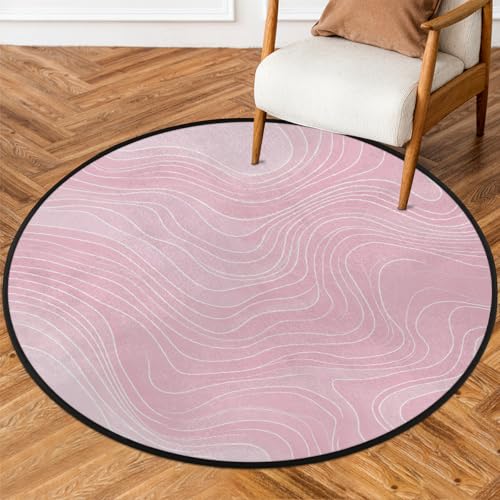 Mexpekil Runder Teppich für drinnen und draußen, 91 cm, weiße Linien, Rosa, niedriger Flor, Kreisteppich, rutschfester Teppich für Wohnzimmer, Couchtisch, Küche von Mexpekil