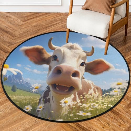 Mexpekil Runder Teppich für drinnen und draußen, Bauernhaus, lustiges Rind, Tier, Blume, rustikales Muster, niedriger Flor, Kreisteppich, rutschfest, für Wohnzimmer, Couchtisch, Küche Mexpekil Runder Teppich für drinnen und draußen, Bauernhaus, lustiges Rind, Tier, Blume, rustikales Muster, niedriger Flor, Kreisteppich, rutschfest, für Wohnzimmer, Couchtisch, Küche von Mexpekil