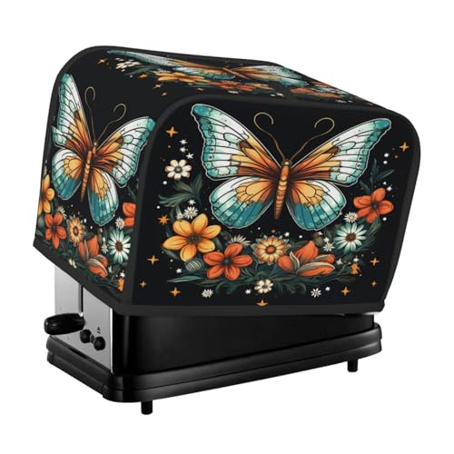 Mexpekil Schmetterling Blumen Sterne Kunstdruck Toaster Abdeckung 2 Scheiben Brotbackmaschine Abdeckung Wasserdicht Küche Kleingerät Staubdichte Abdeckungen Toaster Ofen Schutz Frauen Geschenk von Mexpekil