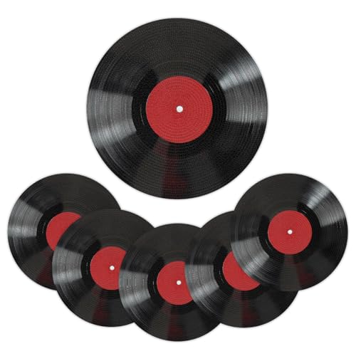 Mexpekil Schwarz-rote Vinyl-Schallplatten-Tischsets, 6er-Set, hitzebeständig, rund, gewebte Tischsets für Esstisch, Küche, 38 cm Mexpekil Schwarz-rote Vinyl-Schallplatten-Tischsets, 6er-Set, hitzebeständig, rund, gewebte Tischsets für Esstisch, Küche, 38 cm von Mexpekil