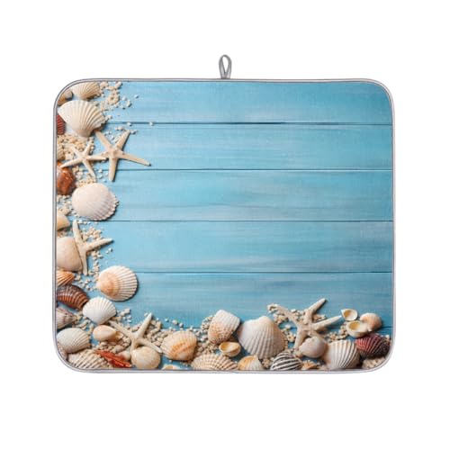 Mexpekil Strand-Abtropfmatte aus Holz, Seestern, Muscheln, saugfähig, Abtropfmatte, Küchentheke, rutschfeste Abtropfmatte für Geschirr, Regale, Tassen, Pfannen, 40,6 x 45,7 cm von Mexpekil