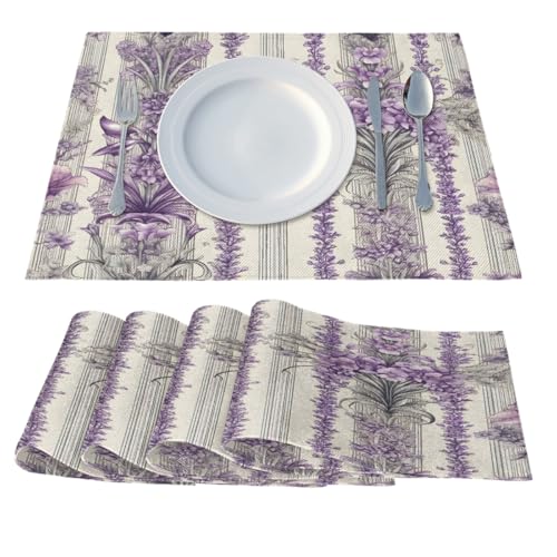 Mexpekil Tischsets aus Leinen, 4 Stück, Lavendel-Blumenmuster, hitzebeständig, waschbar, Tischdekoration für drinnen und draußen, 46 x 31 cm Mexpekil Tischsets aus Leinen, 4 Stück, Lavendel-Blumenmuster, hitzebeständig, waschbar, Tischdekoration für drinnen und draußen, 46 x 31 cm von Mexpekil