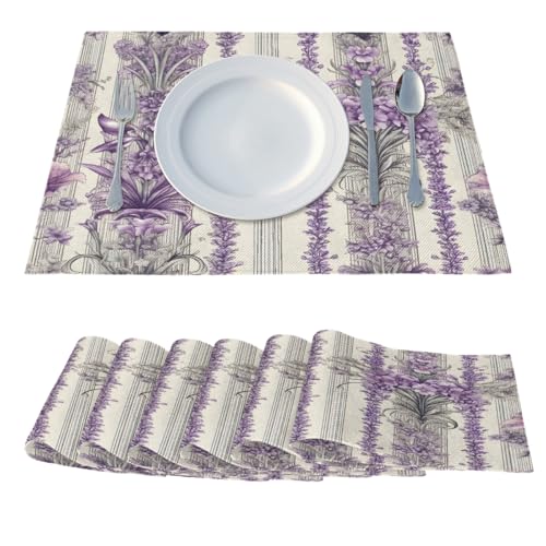 Mexpekil Tischsets aus Leinen, 6er-Set, Lavendel-Blumenmuster, hitzebeständig, waschbar, Tischdekoration für drinnen und draußen, 46 x 31 cm Mexpekil Tischsets aus Leinen, 6er-Set, Lavendel-Blumenmuster, hitzebeständig, waschbar, Tischdekoration für drinnen und draußen, 46 x 31 cm von Mexpekil