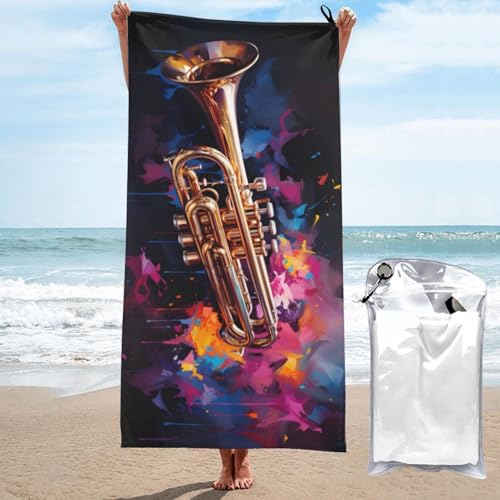 Mexpekil Trompete bunte große Strandtücher für Erwachsene, sandfrei, Mikrofaser, Strandtuch, schnell trocknend, Badetuch, leichtes Reisehandtuch mit Tasche für Fitnessstudio, Camping, Schwimmen, Yoga, Mexpekil Trompete bunte große Strandtücher für Erwachsene, sandfrei, Mikrofaser, Strandtuch, schnell trocknend, Badetuch, leichtes Reisehandtuch mit Tasche für Fitnessstudio, Camping, Schwimmen, Yoga, von Mexpekil