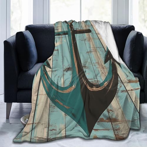 Mexpekil Überwurfdecke, blaugrünes Holzbrett, Anker-Fleecedecke, 152,4 x 127,7 cm, Anti-Pilling, gemütlicher Flanell-Überwurf für Sofa, Bett, Couch, Picknick, Reisen, maschinenwaschbar von Mexpekil