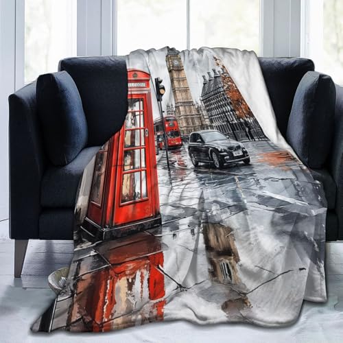 Mexpekil Überwurfdecke London Vintage Big Ben Telefon-Fleecedecke 152,4 x 127,7 cm, Anti-Pilling, gemütlicher Flanell-Überwurf für Sofa, Bett, Couch, Picknick, Reisen, maschinenwaschbar von Mexpekil