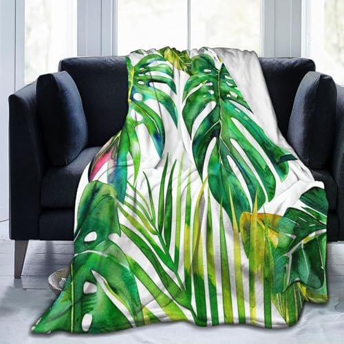 Mexpekil Überwurfdecke Monstera-Blätter-Fleecedecke, 203 x 152 cm, Anti-Pilling, gemütlicher Flanell-Überwurf für Sofa, Bett, Couch, Picknick, Reisen, maschinenwaschbar von Mexpekil