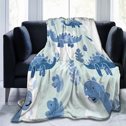 Mexpekil Überwurfdecke mit niedlichem Dinosaurier-Motiv, blau, 203 x 152 cm, Anti-Pilling, gemütlicher Flanell-Überwurf für Sofa, Bett, Couch, Picknick, Reisen, maschinenwaschbar von Mexpekil