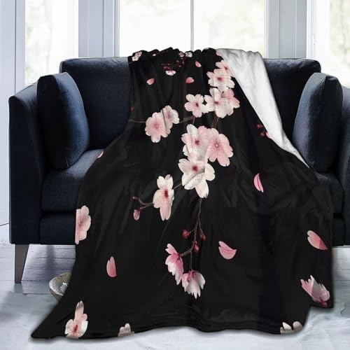 Mexpekil Überwurfdecke mit rosa Kirschblüten, Fleece-Decke, 203 x 152 cm, Anti-Pilling, gemütlicher Flanell-Überwurf für Sofa, Bett, Couch, Picknick, Reisen, maschinenwaschbar von Mexpekil