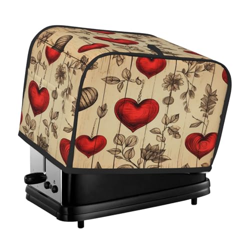 Mexpekil Valentines Day Hearts Vintage Holzmaserung Toaster Abdeckung 2 Scheiben Brotbackmaschine Abdeckung Wasserdicht Küche Kleingerät Staubdichte Abdeckungen Toaster Ofen Schutz Frauen Geschenk von Mexpekil