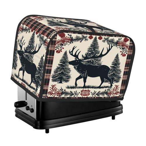 Mexpekil Vintage Weihnachten Büffel Plaid Elch Toaster Abdeckung 2 Scheiben Brotbackmaschine Abdeckung Wasserdicht Küche Kleingerät Staubdichte Abdeckungen Toaster Ofen Schutz Frauen Geschenk von Mexpekil