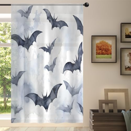 Mexpekil Voile-Vorhänge mit Fledermausmotiv, halbtransparent, für Wohnzimmer, Schlafzimmer, Zuhause, Küche, 140 cm breit, 1 Vorhang Mexpekil Voile-Vorhänge mit Fledermausmotiv, halbtransparent, für Wohnzimmer, Schlafzimmer, Zuhause, Küche, 140 cm breit, 1 Vorhang von Mexpekil