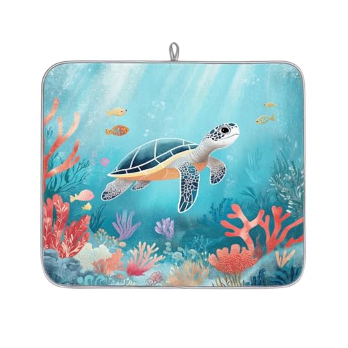 Mexpekil Wasserfarben-Abtropfmatte mit Schildkrötenmotiv, saugfähige Abtropfmatte, Küchentheke, rutschfeste Abtropfmatte für Geschirr, Tassen, Pfannen, 40,6 x 45,7 cm Mexpekil Wasserfarben-Abtropfmatte mit Schildkrötenmotiv, saugfähige Abtropfmatte, Küchentheke, rutschfeste Abtropfmatte für Geschirr, Tassen, Pfannen, 40,6 x 45,7 cm von Mexpekil