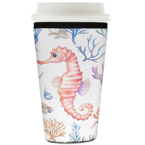 Mexpekil Watercolor Ocean Seepferdchen Krabbe Coral wiederverwendbare Eiskaffeehülle für heiße und kalte Getränke, isolierte Neopren-Getränkehüllen, passend für 900 ml Mexpekil Watercolor Ocean Seepferdchen Krabbe Coral wiederverwendbare Eiskaffeehülle für heiße und kalte Getränke, isolierte Neopren-Getränkehüllen, passend für 900 ml von Mexpekil