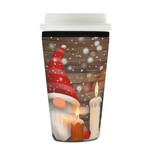 Mexpekil Weihnachtliche Schneeflocken Zwerg Kerzen Wiederverwendbare Eiskaffeehülle für heiße und kalte Getränke, isolierte Neopren-Getränkehüllen, passend für 625 - 680 ml von Mexpekil