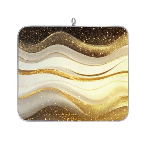 Mexpekil White and Gold Line Wave Abtropfmatte, saugfähige Abtropfmatte, Küchentheke, rutschfeste Abtropfmatten für Geschirr, Racks, Tassen, Pfannen, 40,6 x 45,7 cm von Mexpekil