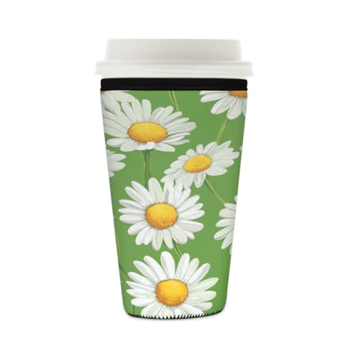 Mexpekil Wiederverwendbare Eiskaffeehülle für heiße und kalte Getränke, isolierte Neopren-Getränkehüllen, passend für 473 - 510 ml, Grün / Weiß von Mexpekil