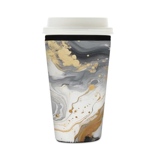 Mexpekil Wiederverwendbare Eiskaffeehülle für heiße und kalte Getränke, isolierte Neopren-Getränkehüllen, passend für 473 - 510 ml, goldfarben / beige / weiß / grau Mexpekil Wiederverwendbare Eiskaffeehülle für heiße und kalte Getränke, isolierte Neopren-Getränkehüllen, passend für 473 - 510 ml, goldfarben / beige / weiß / grau von Mexpekil
