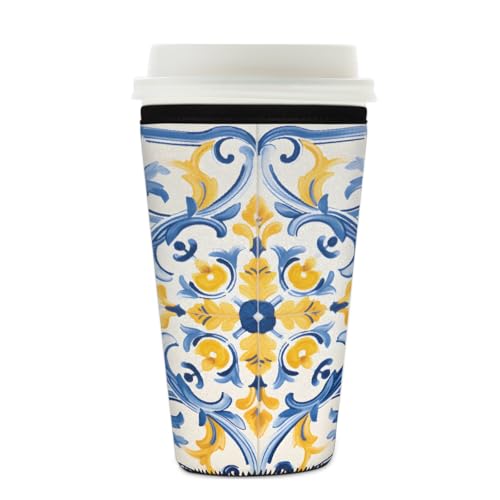Mexpekil Wiederverwendbare Eiskaffeehülle für heiße und kalte Getränke, isolierte Neopren-Getränkehüllen, passend für 625 - 680 ml, Gelb / Blau Mexpekil Wiederverwendbare Eiskaffeehülle für heiße und kalte Getränke, isolierte Neopren-Getränkehüllen, passend für 625 - 680 ml, Gelb / Blau von Mexpekil