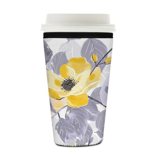 Mexpekil Wiederverwendbare Eiskaffeehülle für heiße und kalte Getränke, isolierte Neopren-Getränkehüllen, passend für 625 - 680 ml, Gelb / Grau von Mexpekil