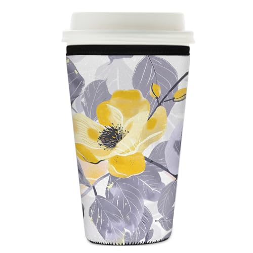 Mexpekil Wiederverwendbare Eiskaffeehülle für heiße und kalte Getränke, isolierte Neopren-Getränkehüllen, passend für 740 - 800 ml, Gelb / Grau von Mexpekil