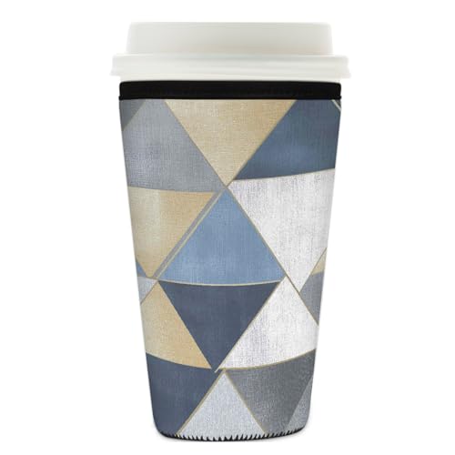Mexpekil Wiederverwendbare Eiskaffeehülle für heiße und kalte Getränke, isolierte Neopren-Getränkehüllen, passend für 740 - 800 ml, Grau / Beige / Gold von Mexpekil