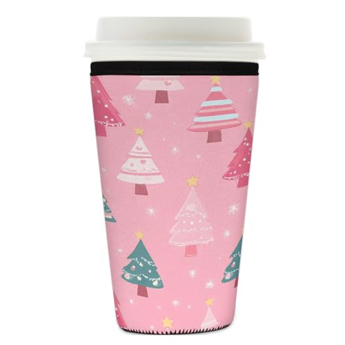 Mexpekil Wiederverwendbare Eiskaffeehülle für heiße und kalte Getränke, isolierte Neopren-Getränkehüllen, passend für 740 - 800 ml, Grün / Rosa von Mexpekil