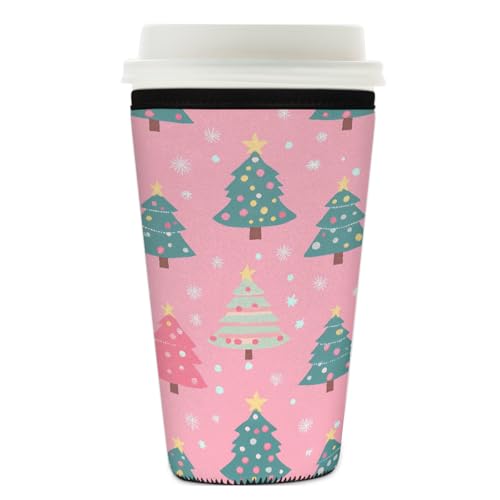 Mexpekil Wiederverwendbare Eiskaffeehülle für heiße und kalte Getränke, isolierte Neopren-Getränkehüllen, passend für 740 - 800 ml, Rosa / Grün von Mexpekil