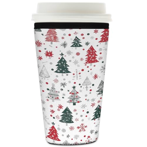 Mexpekil Wiederverwendbare Eiskaffeehülle für heiße und kalte Getränke, isolierte Neopren-Getränkehüllen, passend für 907 ml, Rot / Grün von Mexpekil