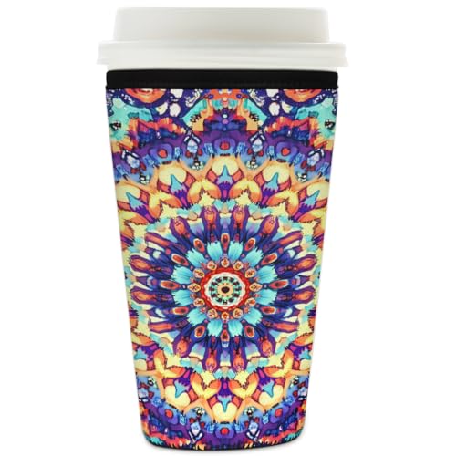 Mexpekil Wiederverwendbare Eiskaffeehülle im Boho-Stil für heiße und kalte Getränke, isolierte Neopren-Getränkehüllen, passend für 900 ml von Mexpekil