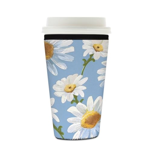 Mexpekil Wiederverwendbare Eiskaffeehülle mit Gänseblümchen-Motiv, für heiße und kalte Getränke, isolierte Neopren-Getränkehüllen, passend für 473 - 510 ml Mexpekil Wiederverwendbare Eiskaffeehülle mit Gänseblümchen-Motiv, für heiße und kalte Getränke, isolierte Neopren-Getränkehüllen, passend für 473 - 510 ml von Mexpekil