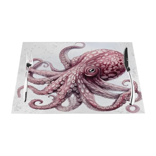 Rutschfeste, plistische PVC-Platzsets, Oktopus, nautischer Kraken, Ozean, leicht zu reinigen, für drinnen und draußen, waschbar, für Party, Küche, Esszimmer Rutschfeste, plistische PVC-Platzsets, Oktopus, nautischer Kraken, Ozean, leicht zu reinigen, für drinnen und draußen, waschbar, für Party, Küche, Esszimmer von Mexpekil