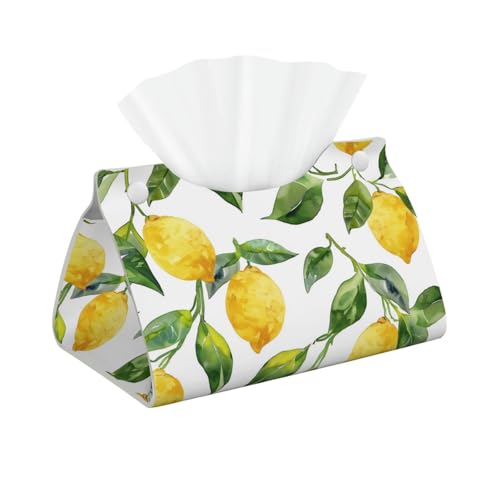 Taschentuchbox aus PU-Leder, Motiv: Zitrone, Aquarell, Obst-Dekor, Taschentuchhalter, Serviettenhalter, für Wohnzimmer, Schreibtisch, Auto, Büro von Mexpekil